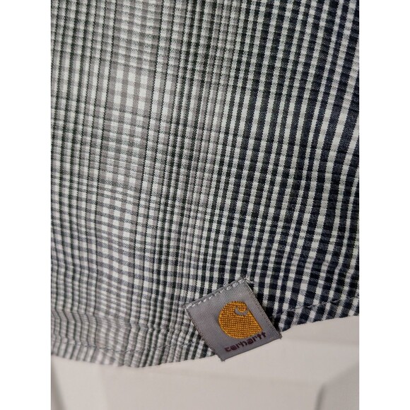 Carhartt Button Down Mens XL Shirt Navy Gray Plaid S/S Relaxed Fit Medium Weight - Picture 4 of 9